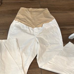 Casual Cream and Tan Maternity Bottoms with Stretch Waistband